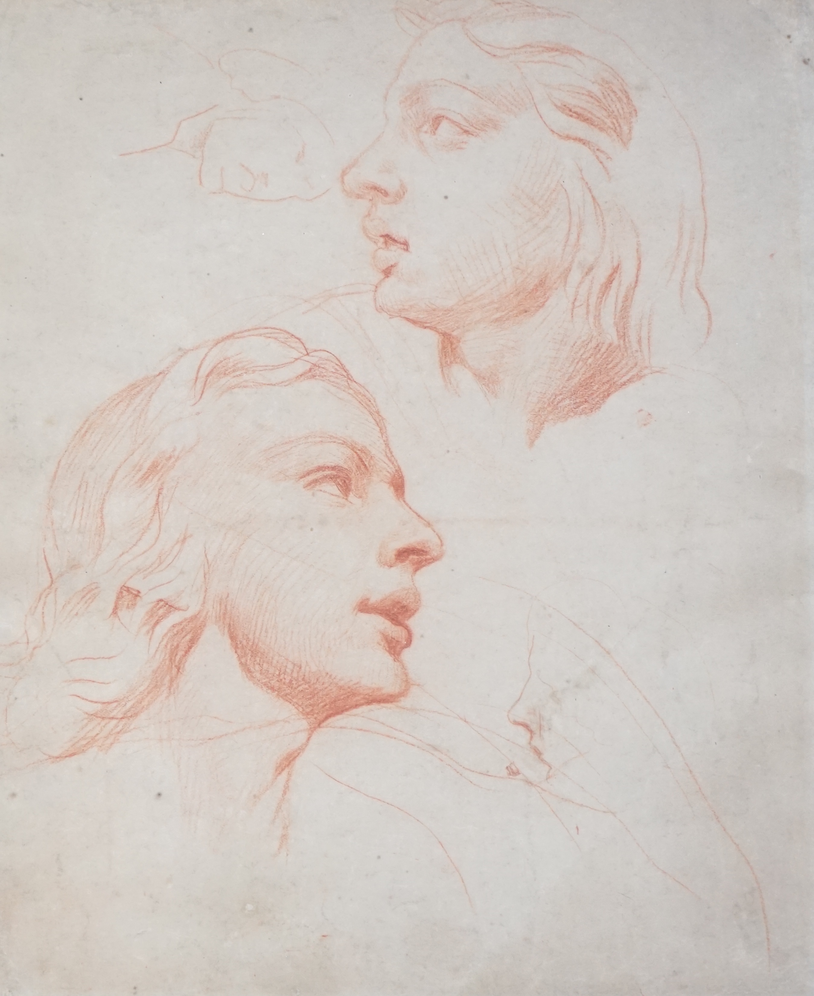 Alfred George Stevens (English, 1817-1875), Head studies, sepia chalk on paper, 30.5 x 25cm